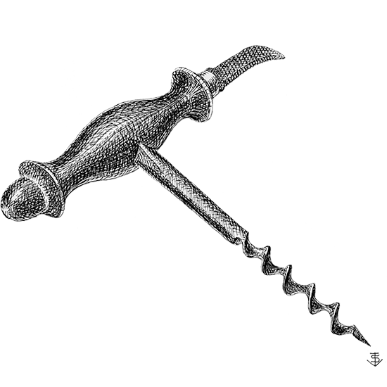 Old world styled wood-handled wine bottle corkscrew